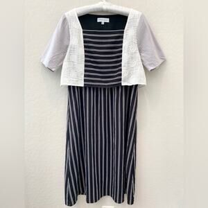 PIPER & SCOOT | Black White Striped Mixed Print Crochet Lace Midi Dress | Small
